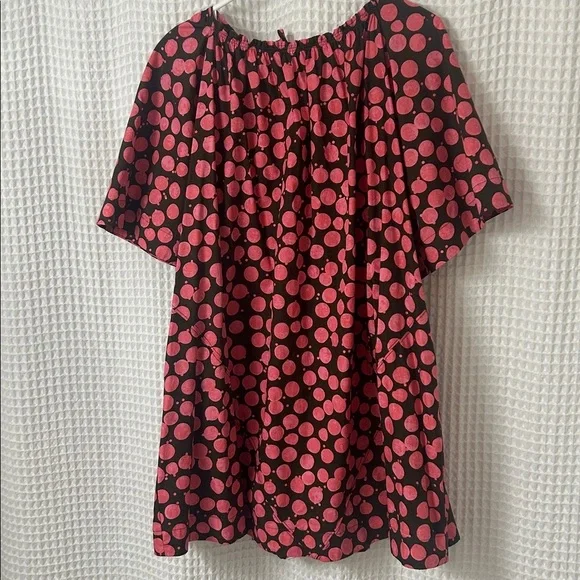 Free People Jodie Printed Tunic Small Chocolate Pink Dot Flowy Oversized - Picture 6 of 13